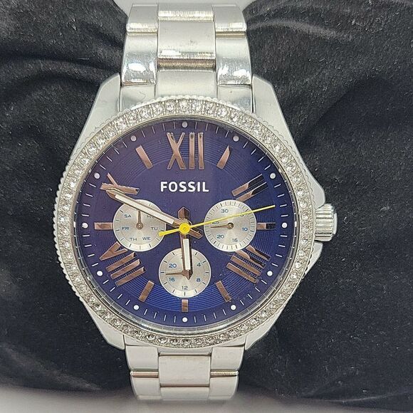 Fossil AM4561 Women's Stainless Steel Blue Analog Dial Quartz Wrist Watch DE206 - Picture 1 of 10